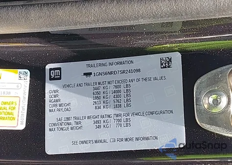 2025 Chevrolet Tahoe 4Wd Lt from USA, damaged, VIN 1GNS6NRD7SR241098